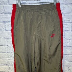 Vintage Nike Track Baggy Pants Nylon Swoosh Nylon Mens Green/Brown Parachute